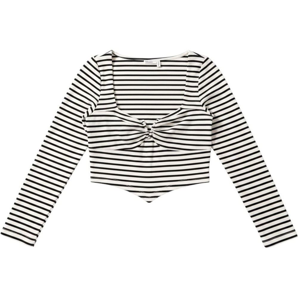 ASOS DESIGN Women Striped Twist Front Long Sleeve Crop Top Black White US 8